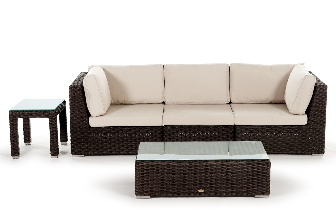 Allegra 3er Rattan Lounge, Überzug Set beige