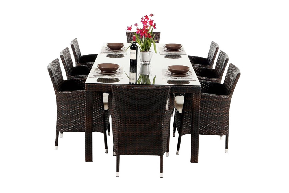 Rattan Esstisch Set Atlanta mix brown