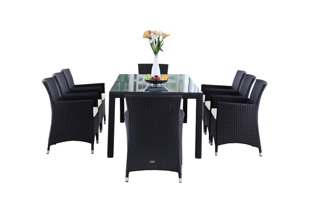 Rattan Esstisch Set Atlanta schwarz