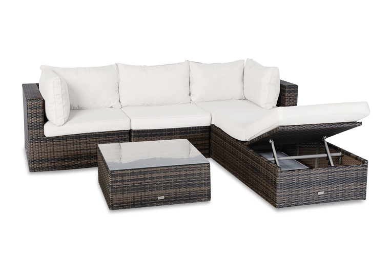 Biarritz Rattan Garten Lounge braun - Überzug beige