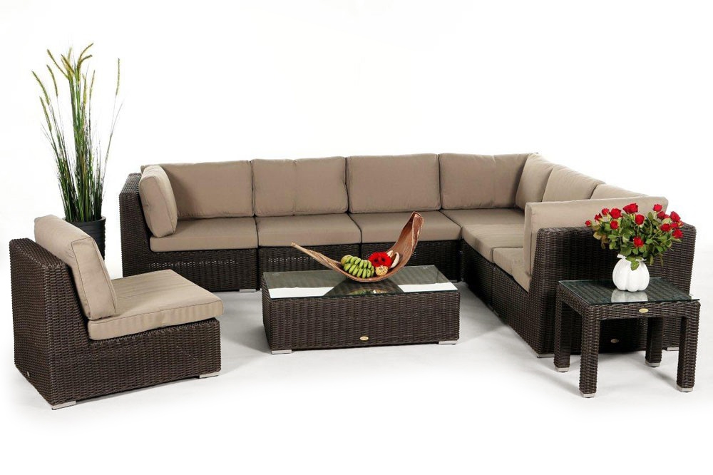 Rattan Lounge Allegra mit Überzug Sandbraun