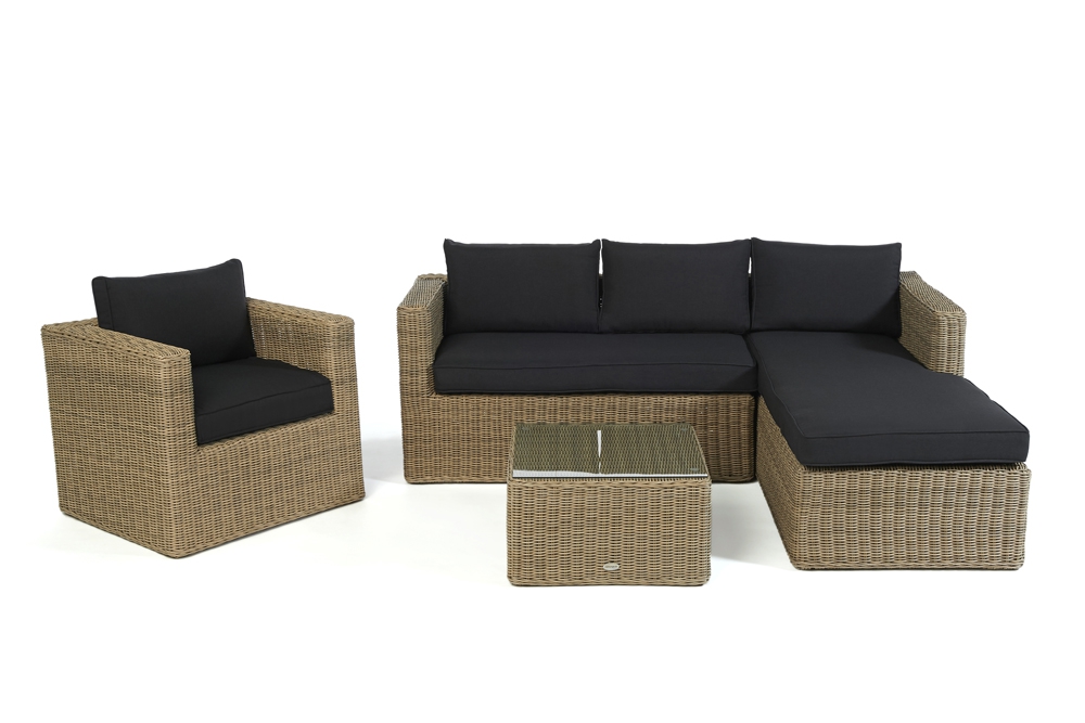 Rattanmöbel Galicia natural round Überzug schwarz