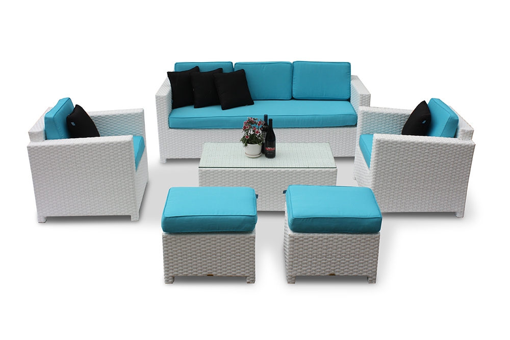 Diamond 3er Lounge weiss - Polsterbezug türkis