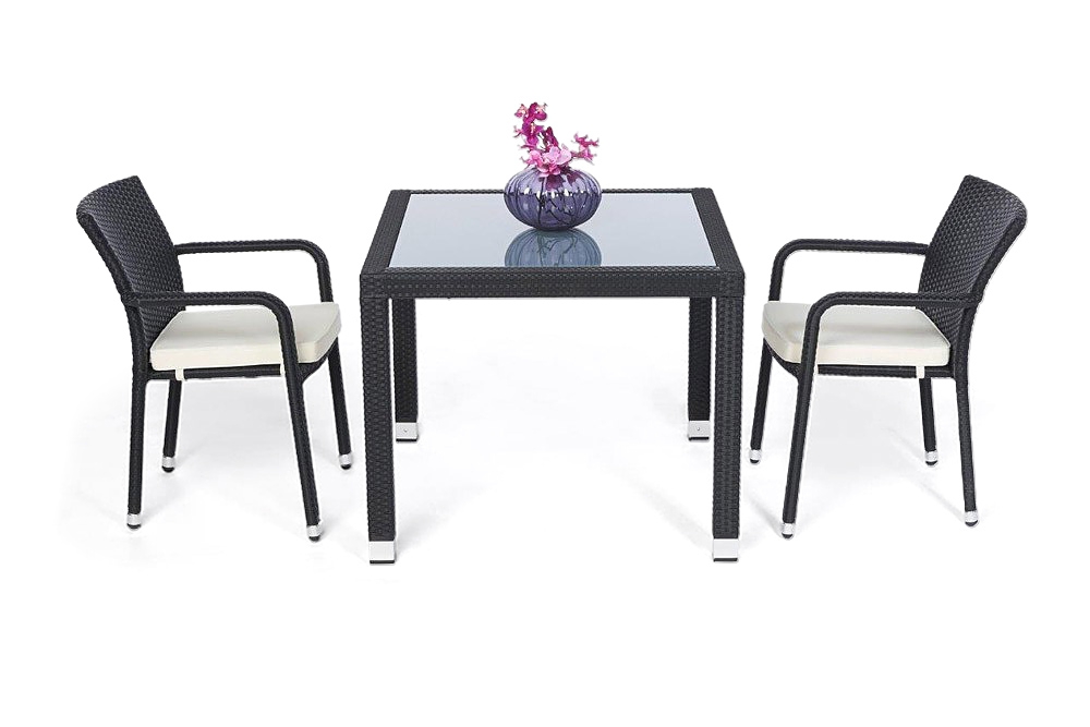 Rattan Tisch Florida mit Milchglas 90cm black