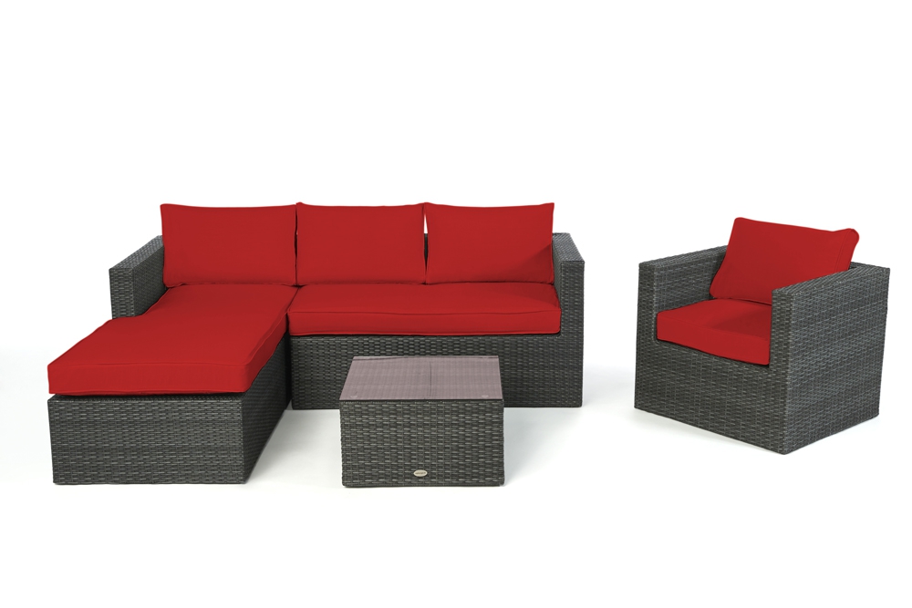 Polsterbezug rot für Galicia Rattan Lounge rechts mix grey