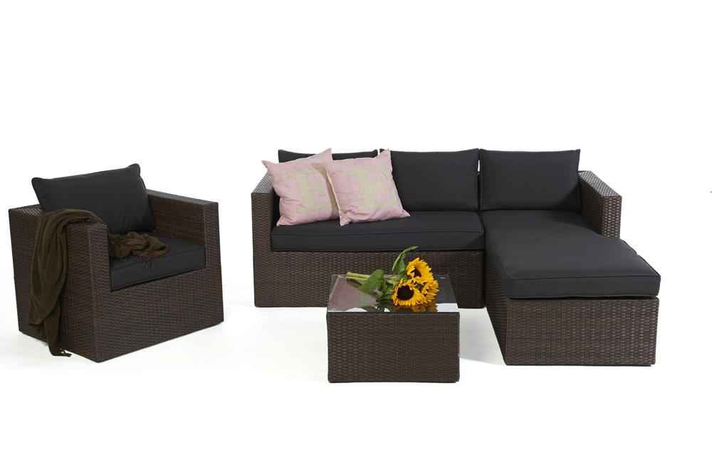 Rattan Lounge Galicia mit schwarzem Polsterbezug