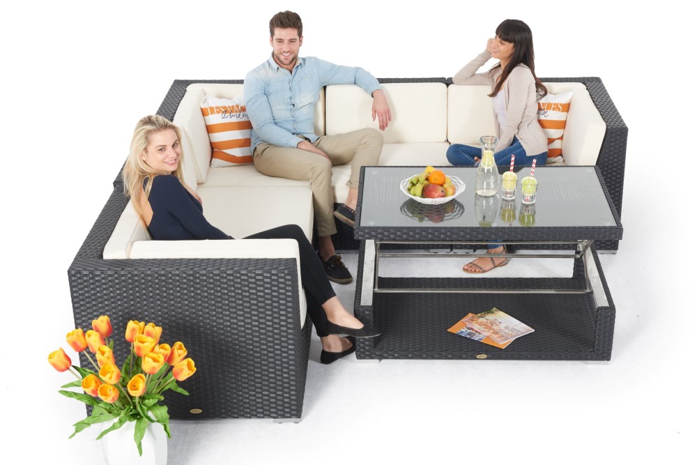 Gartenmöbel Crystel Lounge schwarz Rattantisch verstellbar