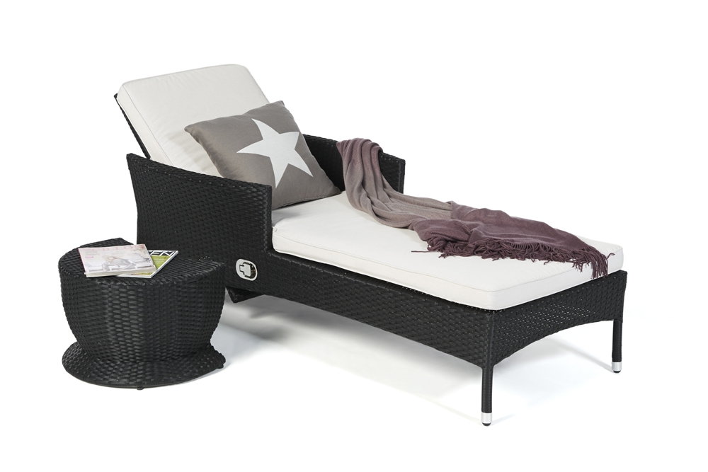 Rattan Sonnenliege Galicia schwarz Überzug beige