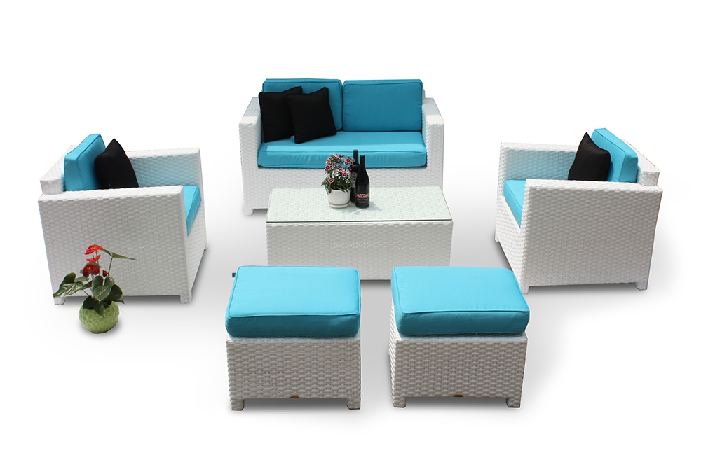 Gartensitzmöbel Lounge Diamond weiss - Polsterbezug türkis