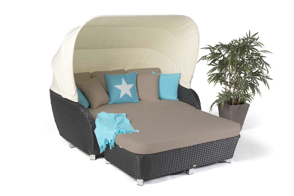 Rattan Sonnenliege Midnight schwarz mit Überzug sandbraun