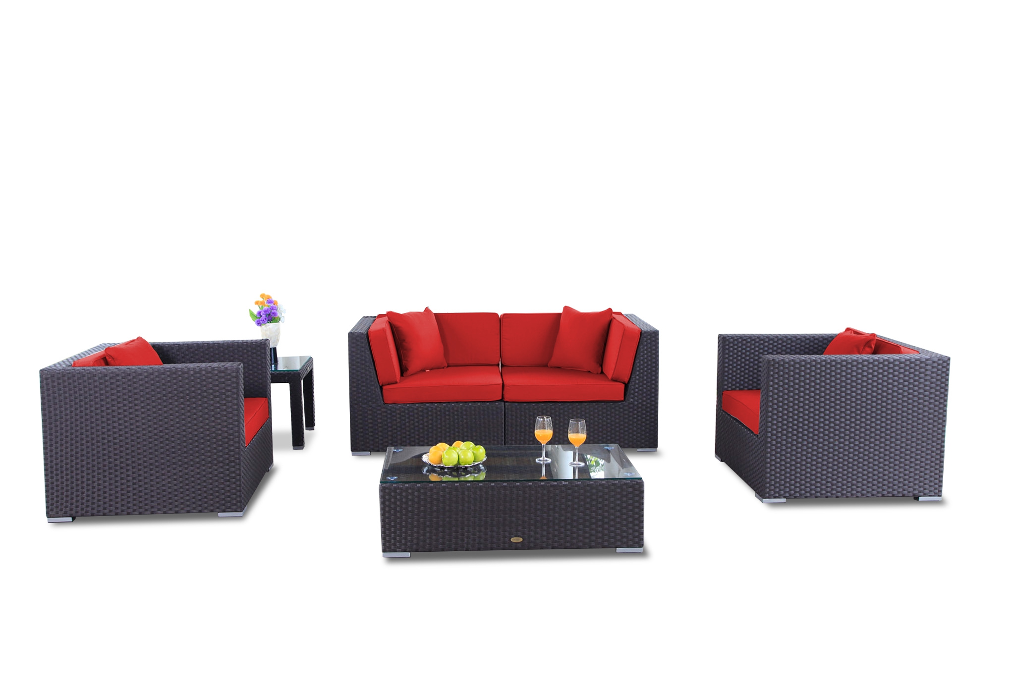 Rattan Lounge Bao Polsterbezug rot