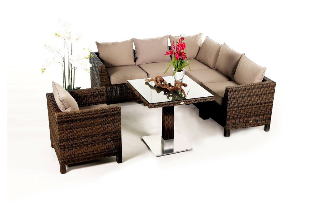 Rattan Lounge Dining Ecklounge Kissenbezug sandbraun