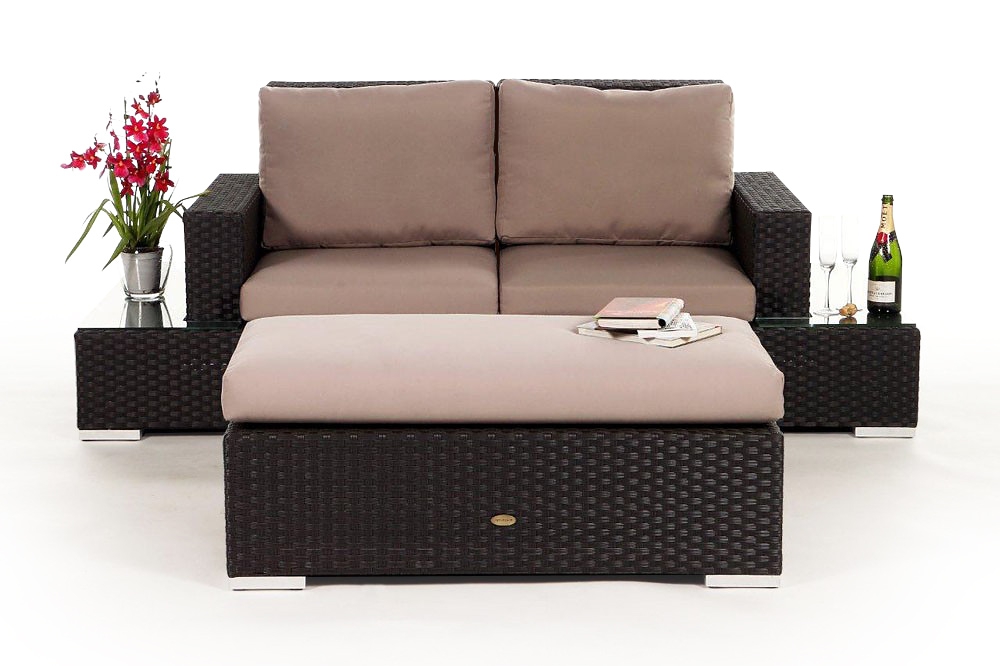Rattan Lounge Mezza Luna braun, Polster Sandbraun