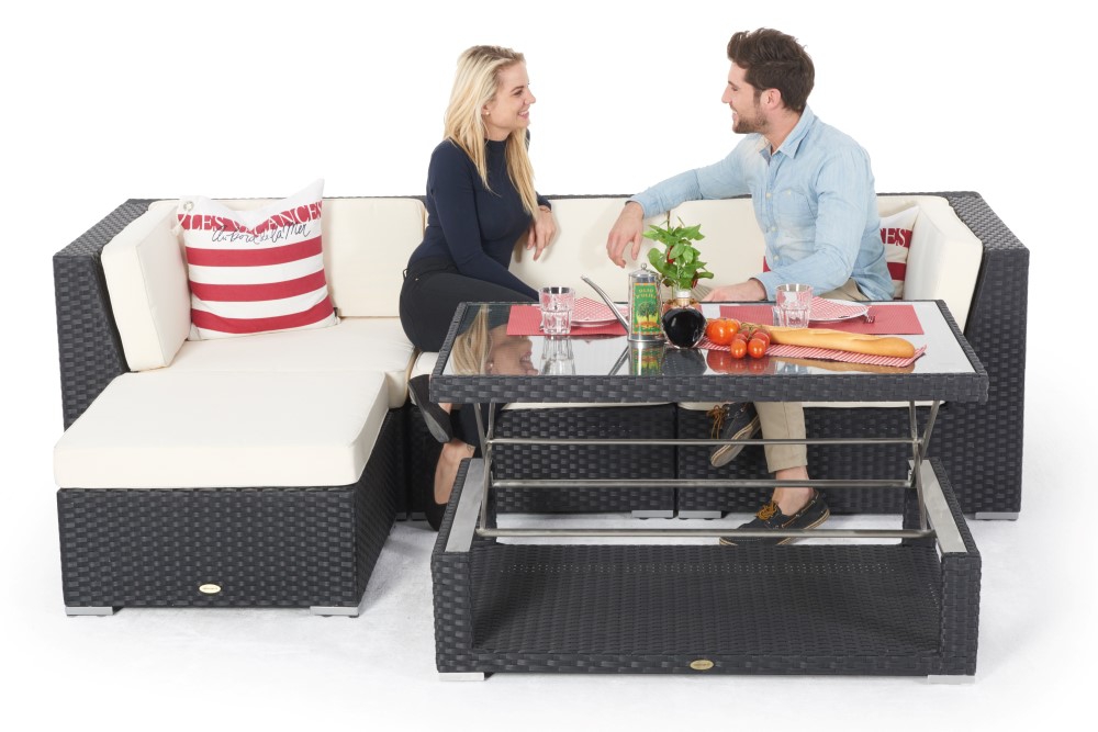 Rattan Sofa Gartenmöbel schwarz - Rattan Tisch Thelma