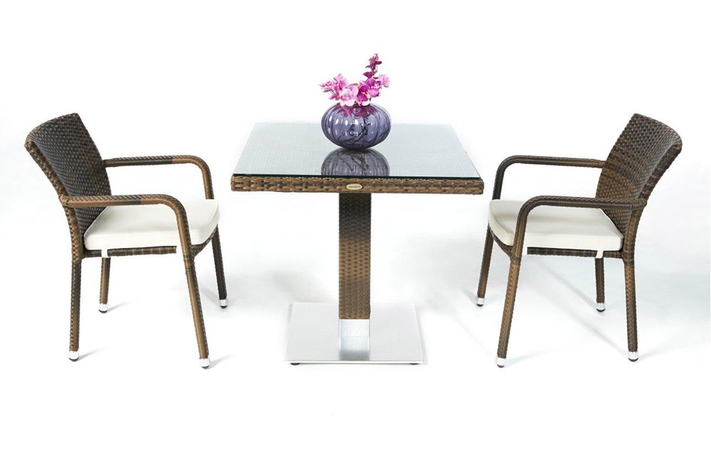 Rattan Tisch mixbraun Leona Stuhl mit Polster