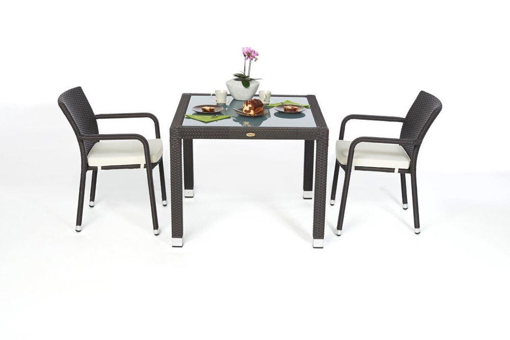 Rattan Tisch Florida mit Milchglas 90cm dark brown