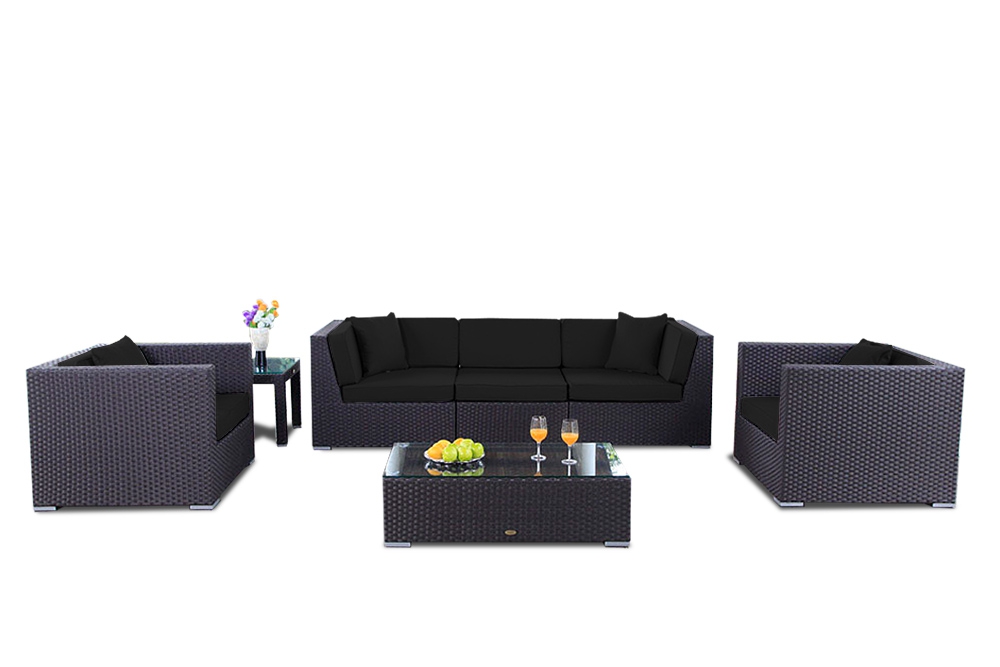 Rattan Gartenmöbel Bahama Lounge Überzug schwarz