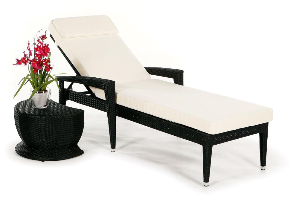 Rattan Liege Florentina mit Beistell Hocker black