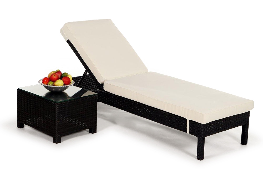 Rattan Liegestuhl Verona mit Beistelltisch brown