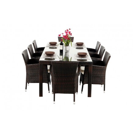 Atlanta Rattan Esstisch Set 220cm mix braun