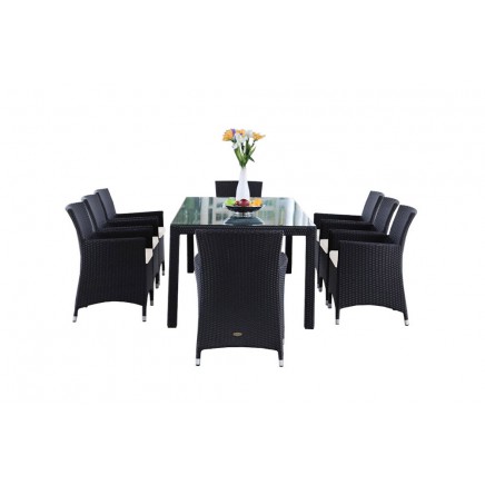 Atlanta Rattan Esstisch Set 220cm schwarz