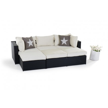 Biarritz Rattan Lounge schwarz  Polsterbezug beige
