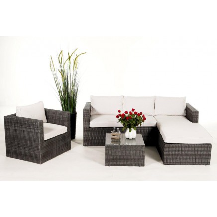 Rattan Lounge Galicia mix grey Polsterbezug beige