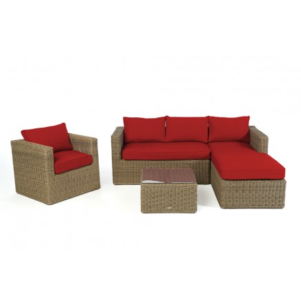 Galicia Rattanmöbel natural round Polsterbezug rot