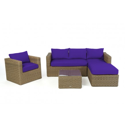 Galicia Rattanmöbel natural round Polsterbezug violett