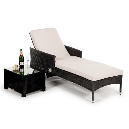 Rattan Lounge Gartenmöbel Polsterbezug Galicia Liege beige