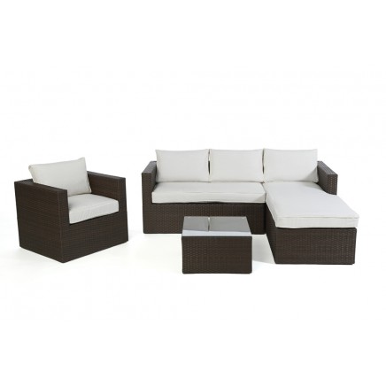 Rattan Lounge Galicia brown Polsterbezug beige