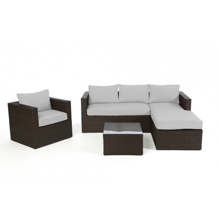 Rattan Lounge Galicia brown Polsterbezug grau