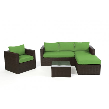Rattan Lounge Galicia brown Polsterbezug grün