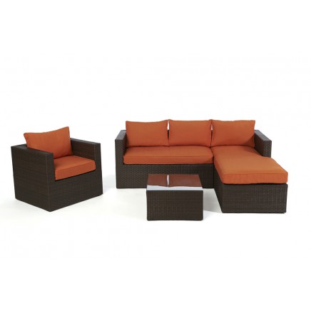 Rattan Lounge Galicia brown Polsterbezug orange