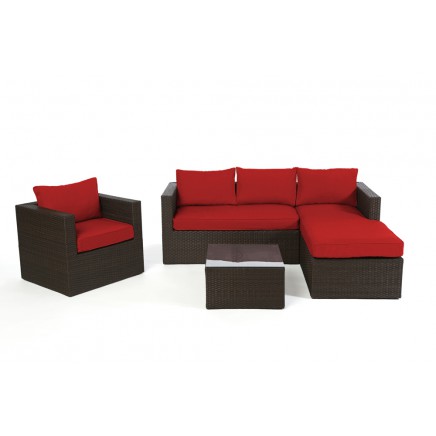 Rattan Lounge Galicia brown Polsterbezug rot