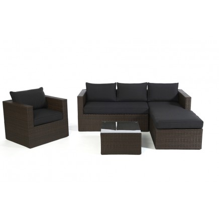 Rattan Lounge Galicia brown Polsterbezug schwarz