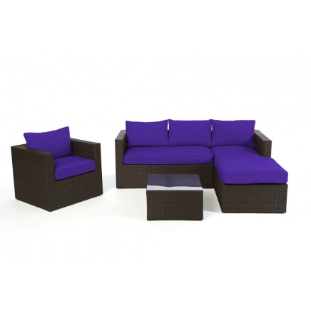 Rattan Lounge Galicia brown Polsterbezug violett