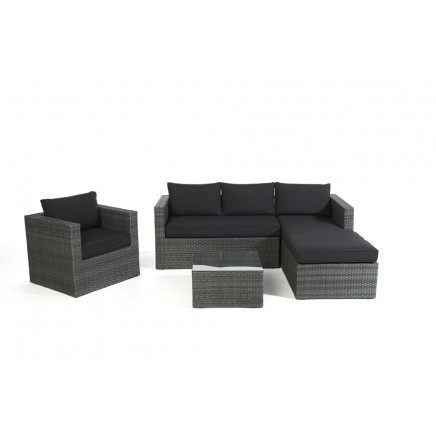 Rattan Lounge Galicia mix grey Polsterbezug schwarz