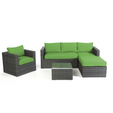 Rattan Lounge Galicia mix grey Polsterbezug grün