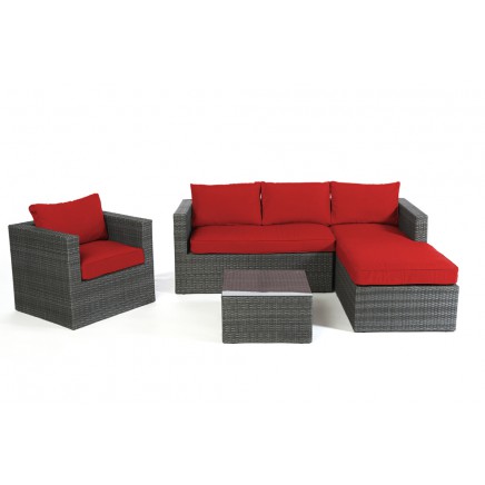 Rattan Lounge Galicia mix grey Polsterbezug rot