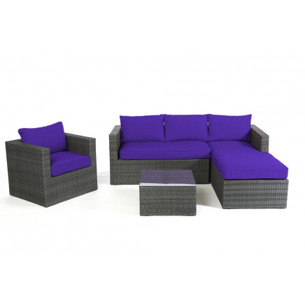 Rattan Lounge Galicia mix grey Polsterbezug violett