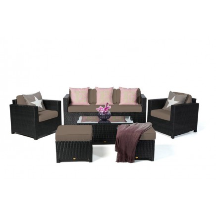 Rattan Lounge Polsterbezug Diamond 3er sand brown