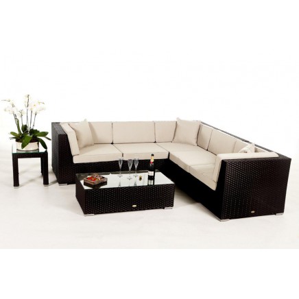 Rattan Lounge Gartenmöbel Polsterbezug Guadeloupe beige