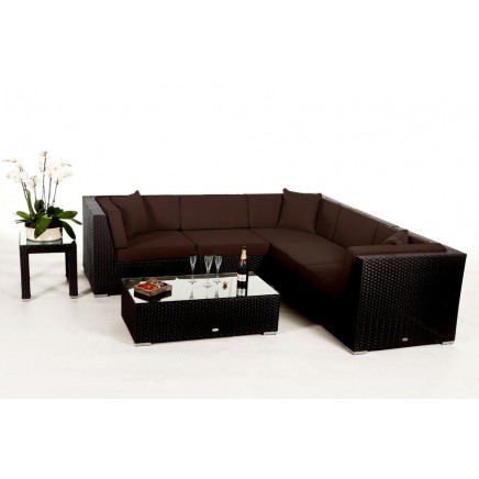 Rattan Lounge Gartenmöbel Polsterbezug Guadeloupe brown