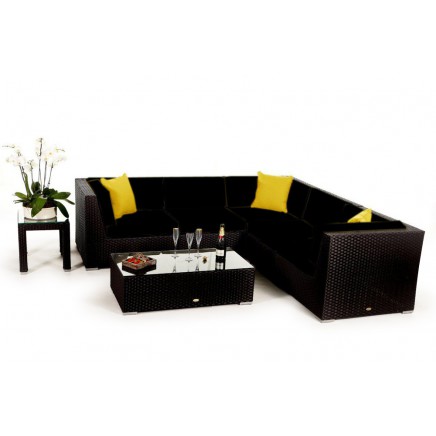 Rattan Lounge Gartenmöbel Polsterbezug Guadeloupe schwarz