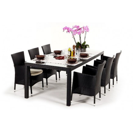 Rattan Gartentisch-Set Orchid Dining 220 schwarz