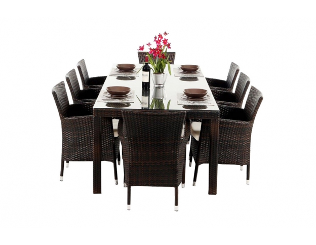 Rattan Esstisch Set Atlanta mix brown