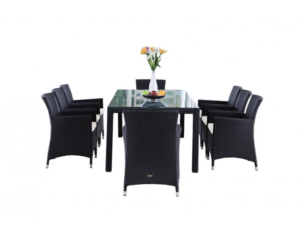 Rattan Esstisch Set Atlanta schwarz