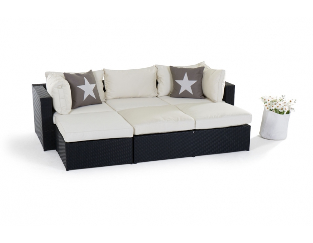 Biarritz Rattan Lounge schwarz  Polsterbezug beige