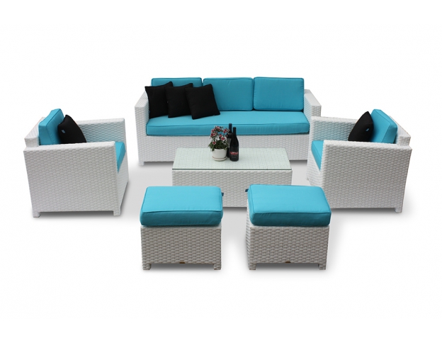Diamond 3er Lounge weiss - Polsterbezug türkis